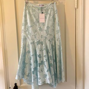 Never Worn New Karina Grimaldi Light Blue Brooklyn Lace Skirt Small 36” long